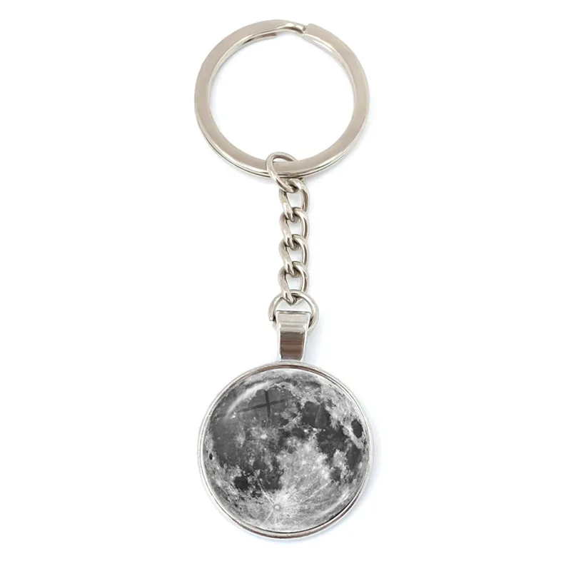 New Phase Of The Moon Pendant Keychain 25mm Glass Cabochon Full Moon Lunar Eclipse Keyring Jewelry for Astronomy Enthusiast Gift