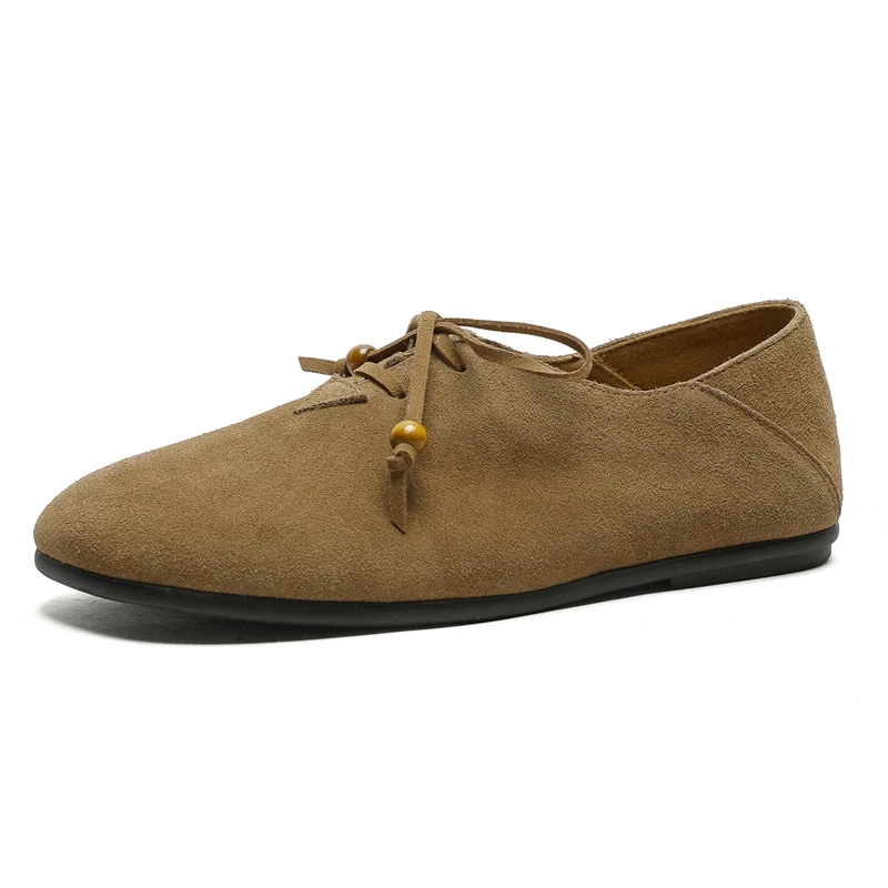 

AIYUQI 2025 New Women's Flats Retro Leather Lace-Ups Women Loafers Large-Size Casual German Training Shoes female