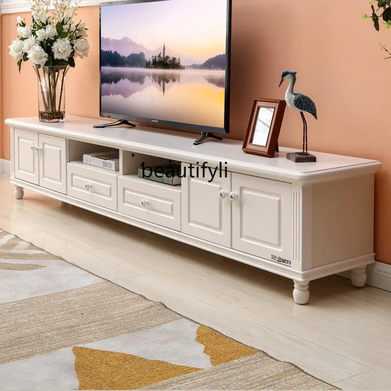 

Simple TV Cabinet Wood Foot Living Room Pastoral TV Cabinet Home White Locker