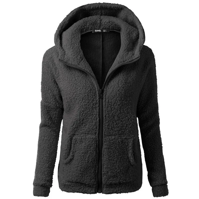 Spring Autumn Hoodie Jacket for Women Warm Hooded Casual Female Hoodies Sweatershirt Zipper Solid Color Soft Fleece Women Coat