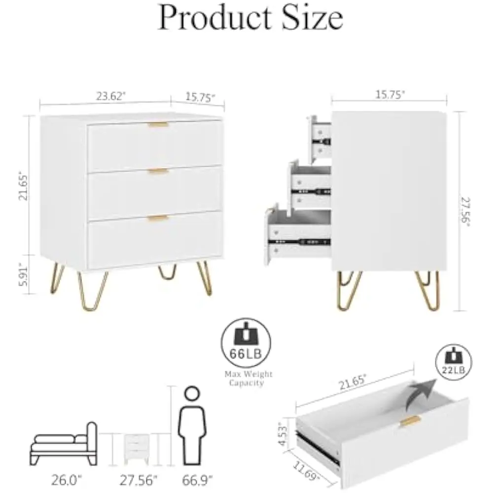 Nightstands with Anti-Tip Hardware and 3 Drawer Dresser, Storage Dresser Chest Cabinet Organizer for Living Room image 6