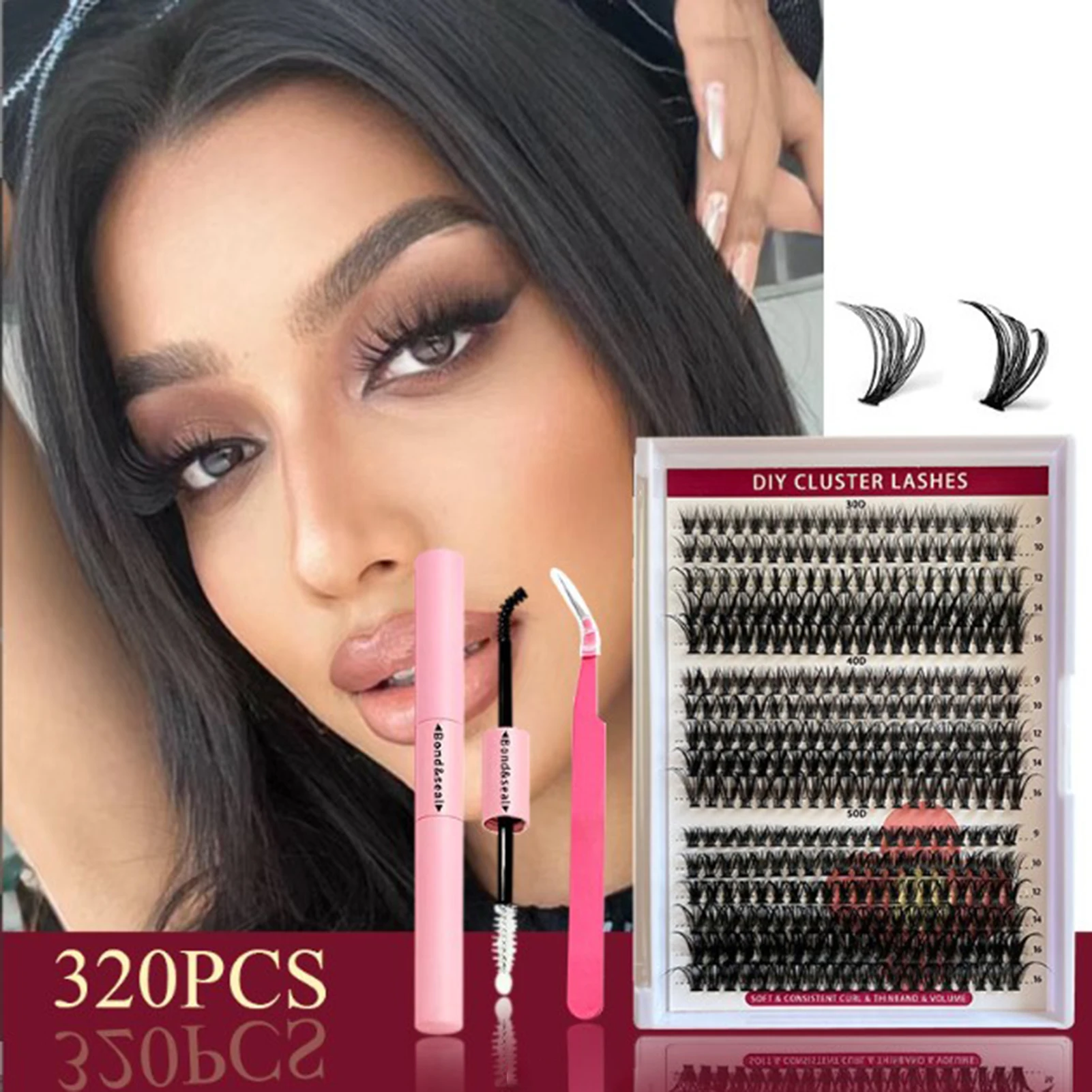 30d 40d 50d Wimpers Sets 320 Cluster D Curl 16 Rijen Diy Wimpers Verlengband En Afdichting Lijm Pincet Kit Natuurlijke Lash Make-Up