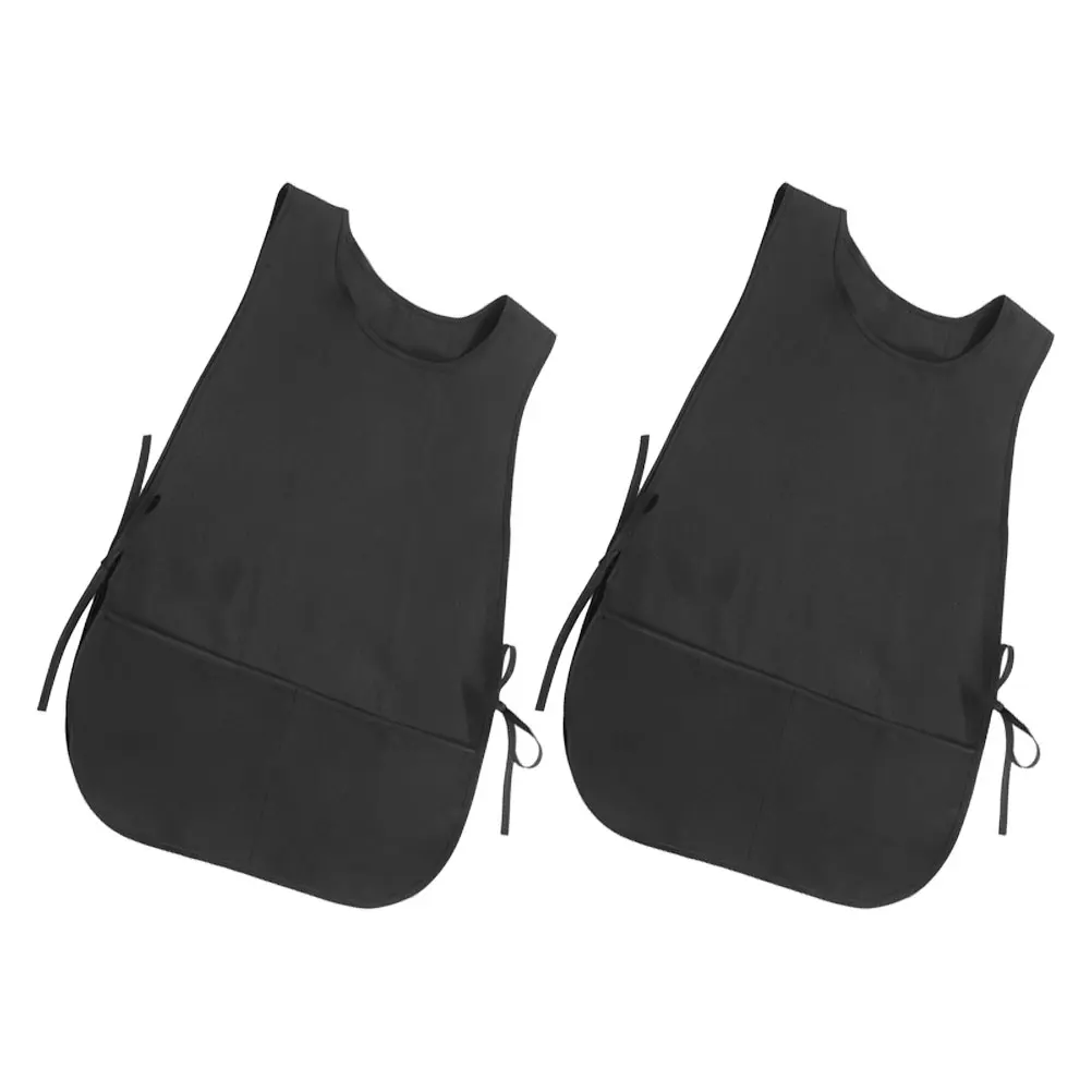 

2Pcs Waterproof Aprons Black Straight Sleeve Kitchen Supermarket Painting Chef Gardening Stylish Oil Resistant
