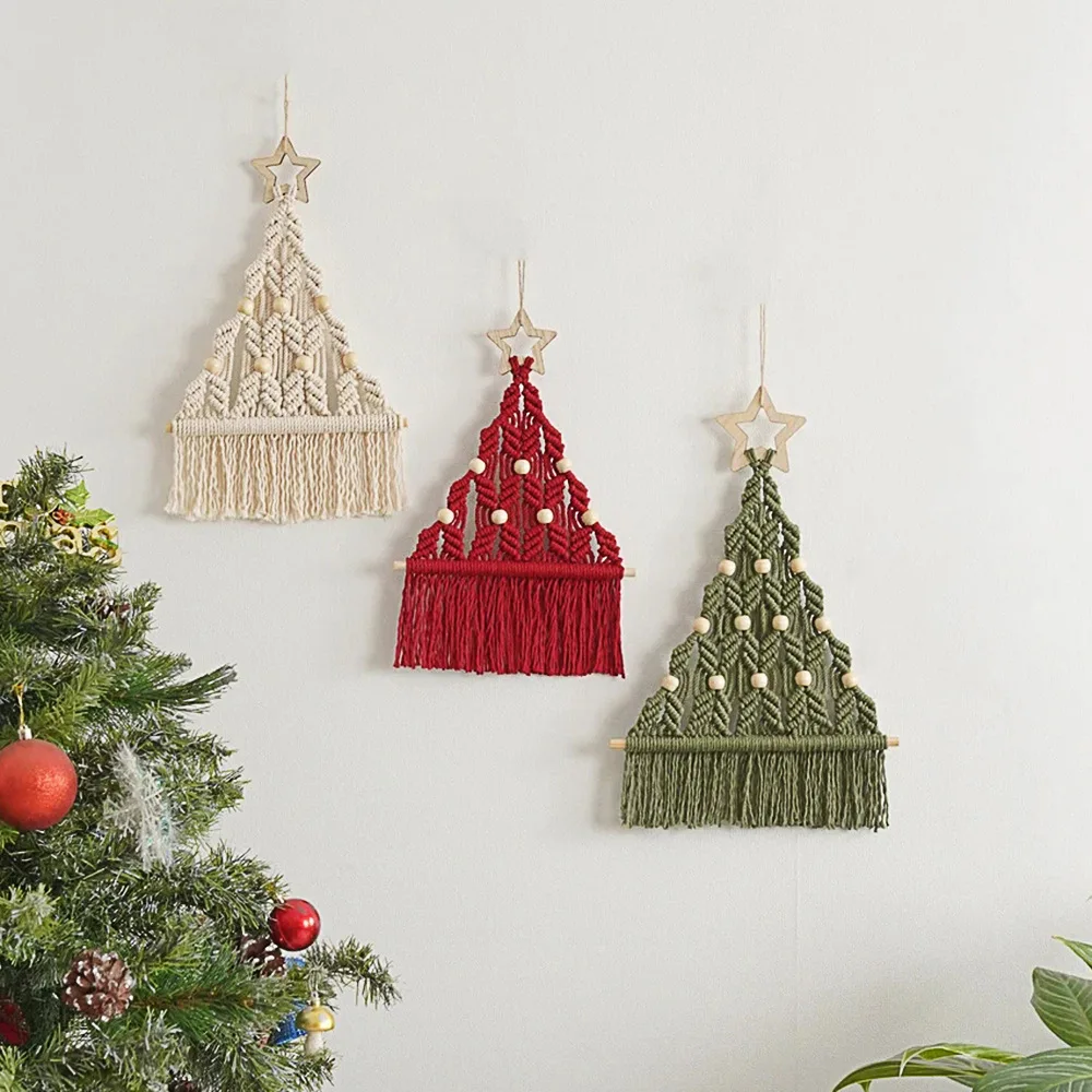 Nordic Christmas Tree Woven Macrame Tapestry Boho Tassel Wall Hanging Living Room Bedroom Home Hotel Garden Decor Decoration