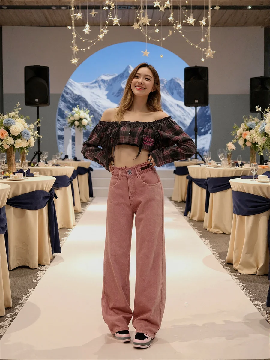 Hoge taille wijde pijpen jeans voor meisjes denim broek dameskleding herfst dames rechte pijpen Europese stijl feestkleding nachtclub casual