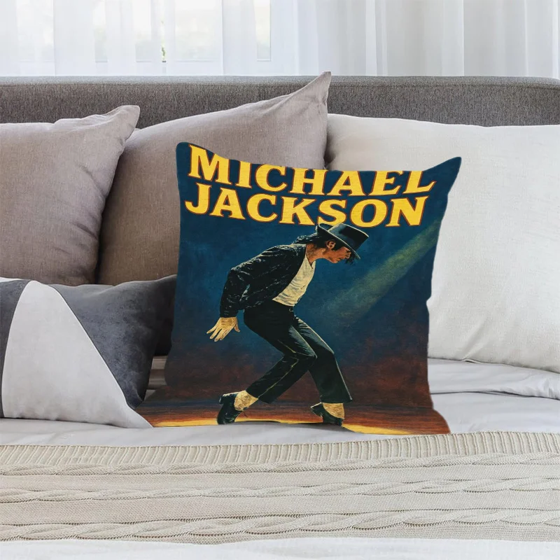1pc Michael Jackson Classic Moonwalk Stage Throw Pillow Cover 2D Double-Side Print Polyester Cushion Case for Sofa Pop Music Fan
