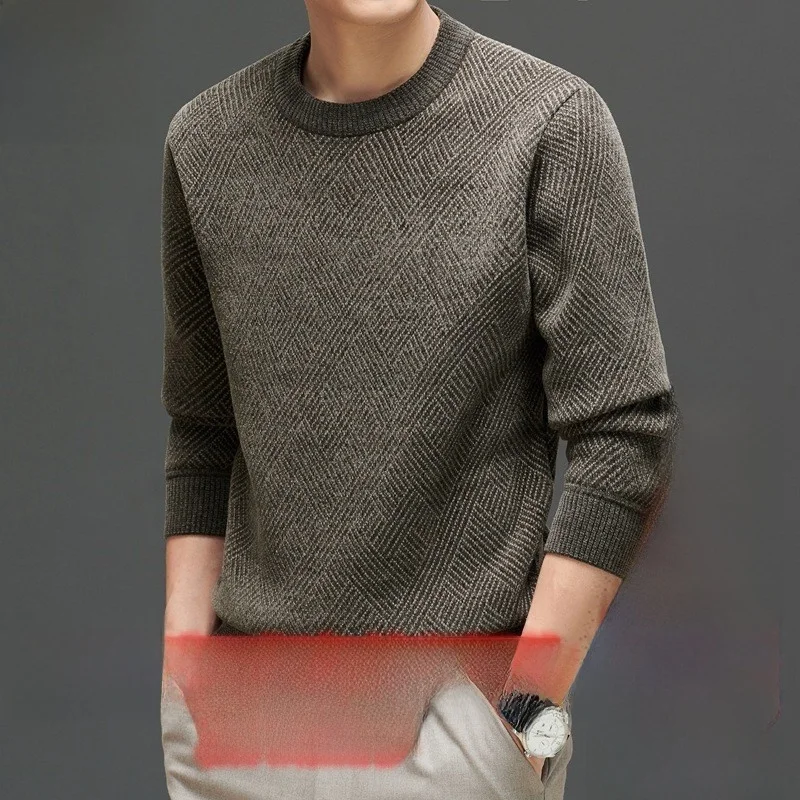 

Men's Fce Lined Thiened Knitted Sweater round Ne Piece Fce Warm Base Layer Winter New Arrival Casual Wear