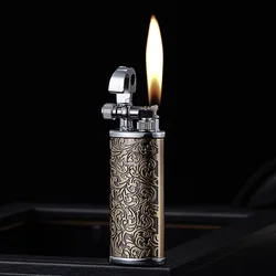 Vintage Engraved Pattern Flint Lighter, Open Flame, Metal, Raised Arm, Grinding Wheel Ignition, Men's Gadgets