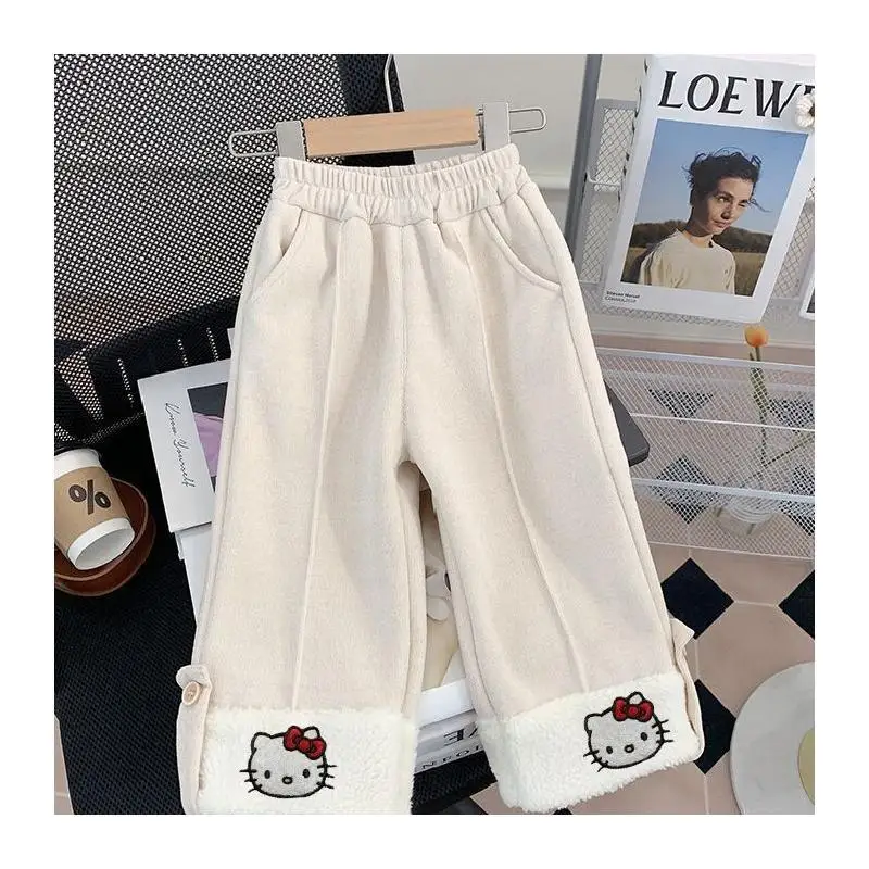 

Широкие утепленные брюки Sanrio Hello Kitty для девочек, зимние, 2026, новые, утолщенные, модные, цельные