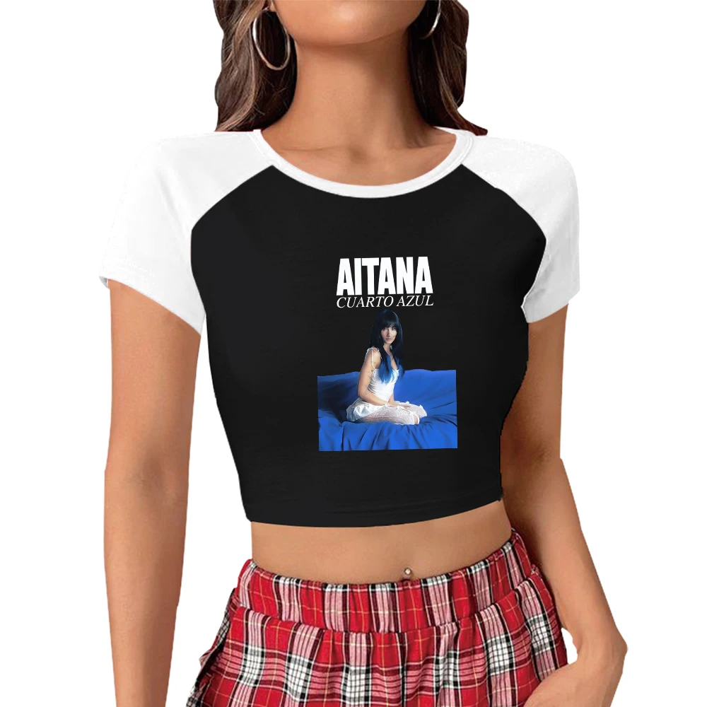 T-Shirt graphique Singer Aitana Cuarto Azul Tour pour filles et femmes, col rond, manches courtes