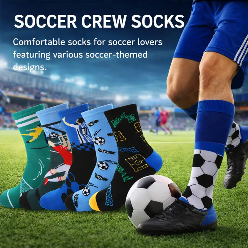 Men's Breathable Soccer Mid-Calf Socks, Sweat-Absorbent & Non-Slip Athletic Cotton Socks, Creative Printed Fan Long Socks