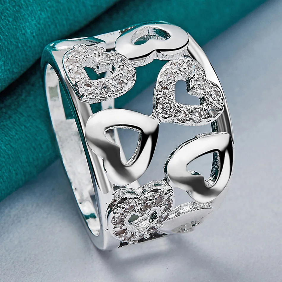 URMYLADY Anhänger aus 925er-Sterlingsilber mit hohlem, glattem Herz und Zirkon, 7–10 # Ring für Frauen, Hochzeit, Verlobung, Modeschmuck – Detail 4