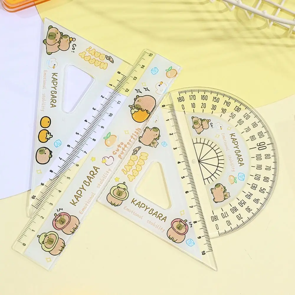 4pcs/set Creative Acrylic Capybara Set of Rulers Drawing Tools Office Supplies Straight Ruler Cute Cartoon Protractor Cute