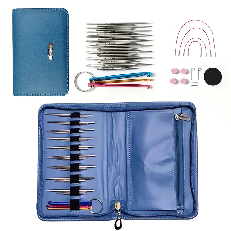 

Набор из 34 спицелярских инструментов, иглы для свитеров из нержавеющей стали 316, спицы для свитеров 2,2–4,5 мм, съемная и сменная круглая веревка