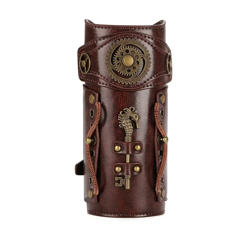 Steampunk Wrist Guard Retro Mechanical Gear Medieval Watch Leather Wrister Armor Archer Prop Costume Cosplay Anime Accessory Men