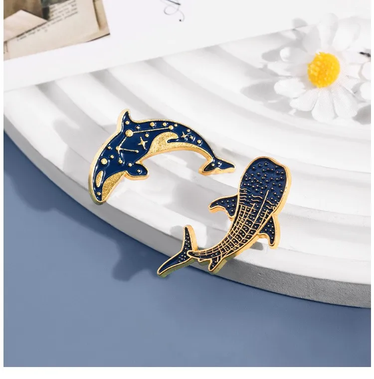 Cute Blue Whale Dolphin Brooches For Unisex Fashion Ocean Theme Fish Animal Badge Pins Jewelry Accessory Clothes Suit Party Gift view 3