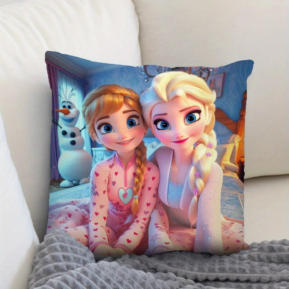 الأخت المجمدة: غطاء وسادة مطبوع عليه إلسا وآنا، غطاء وسادة أريكة، ديكور منزلي لغرفة النوم #2