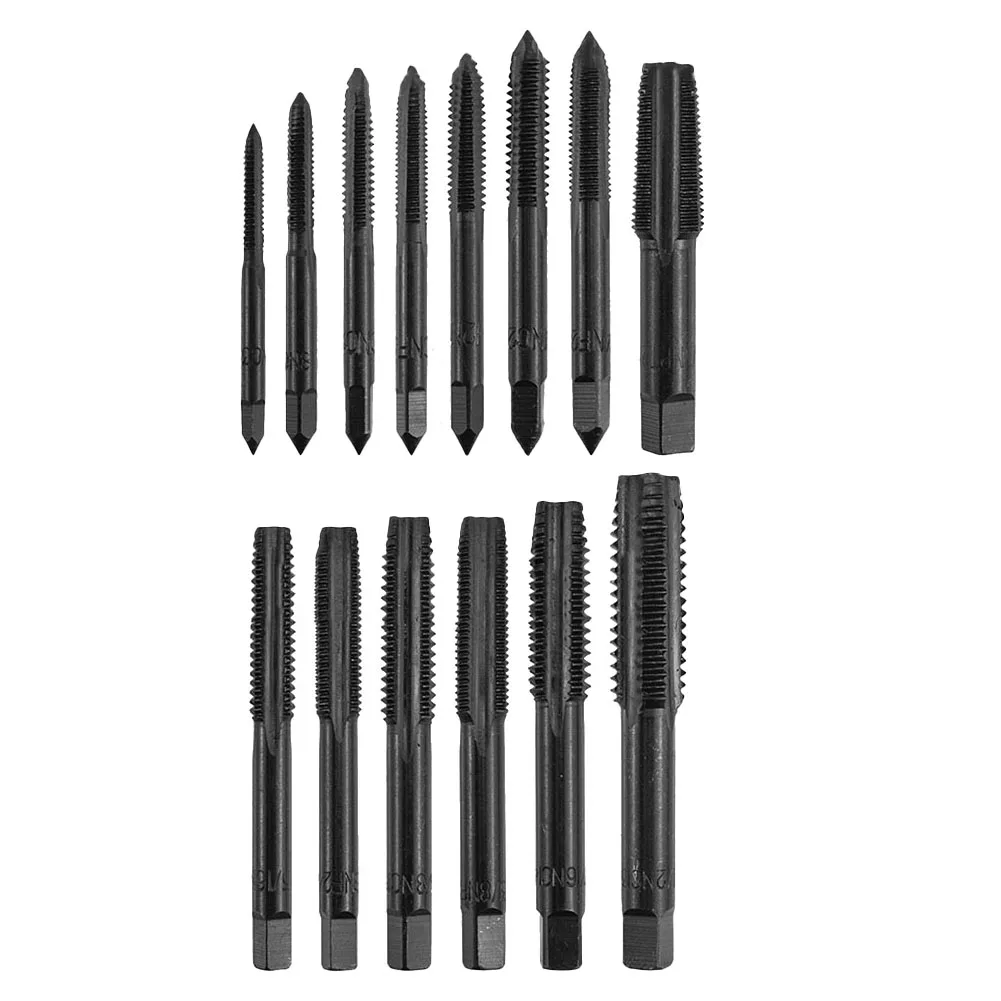 

14pcs Tap Set Machine Spiral Point Screw Thread Drill Bits Hardware Tool Set 1/4-28NF 12-24NC 3/8-16NC Hand Tools