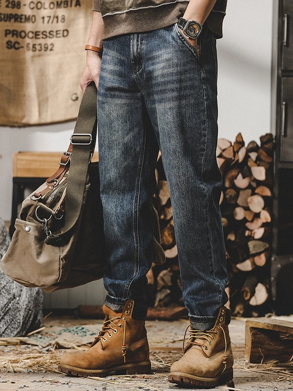 

American Retro Loose Straight Leg Men's Jeans Casual Wear Youth Faion Large Size Cotton Denim Trousers for Spring Autumn