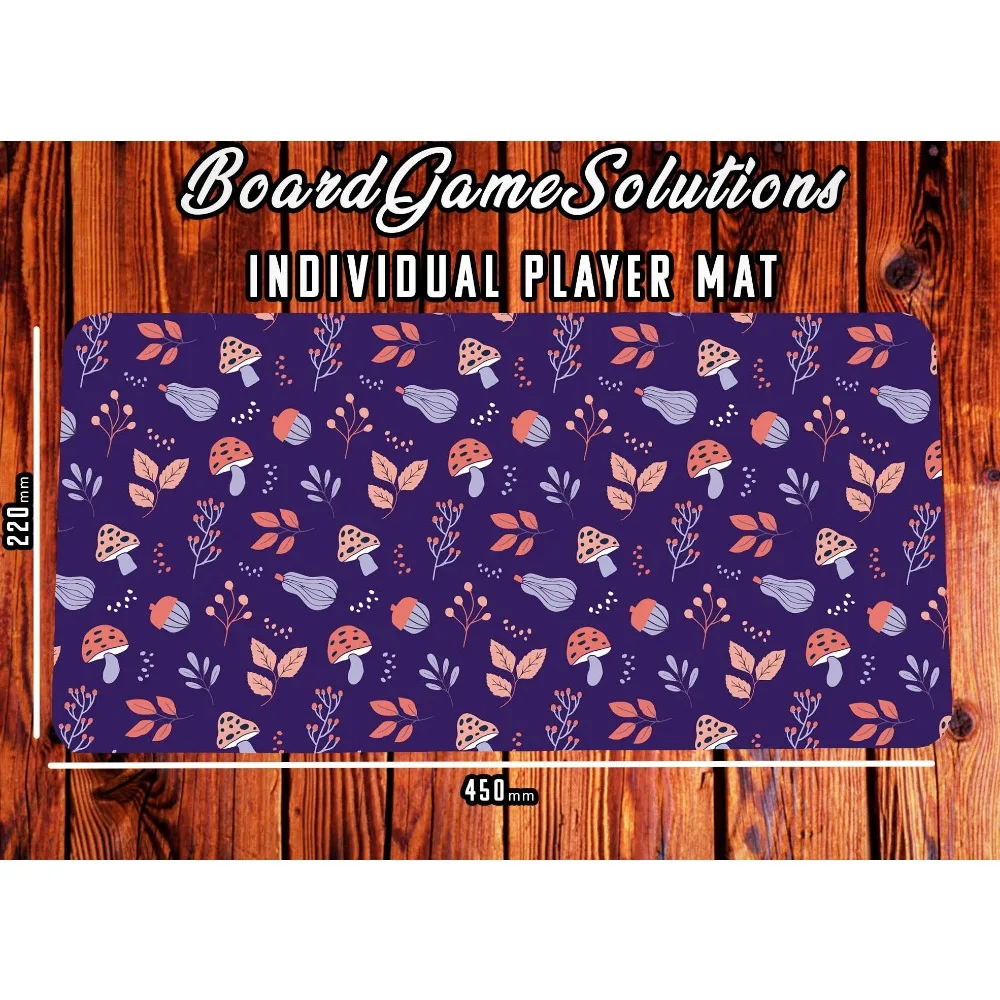 Cute Forest Mushroom Floral Small Gaming Desk Mat Dark Purple Autumn Acorn Botanical Pattern PremiumNon Slip Rubber TCG Playmat