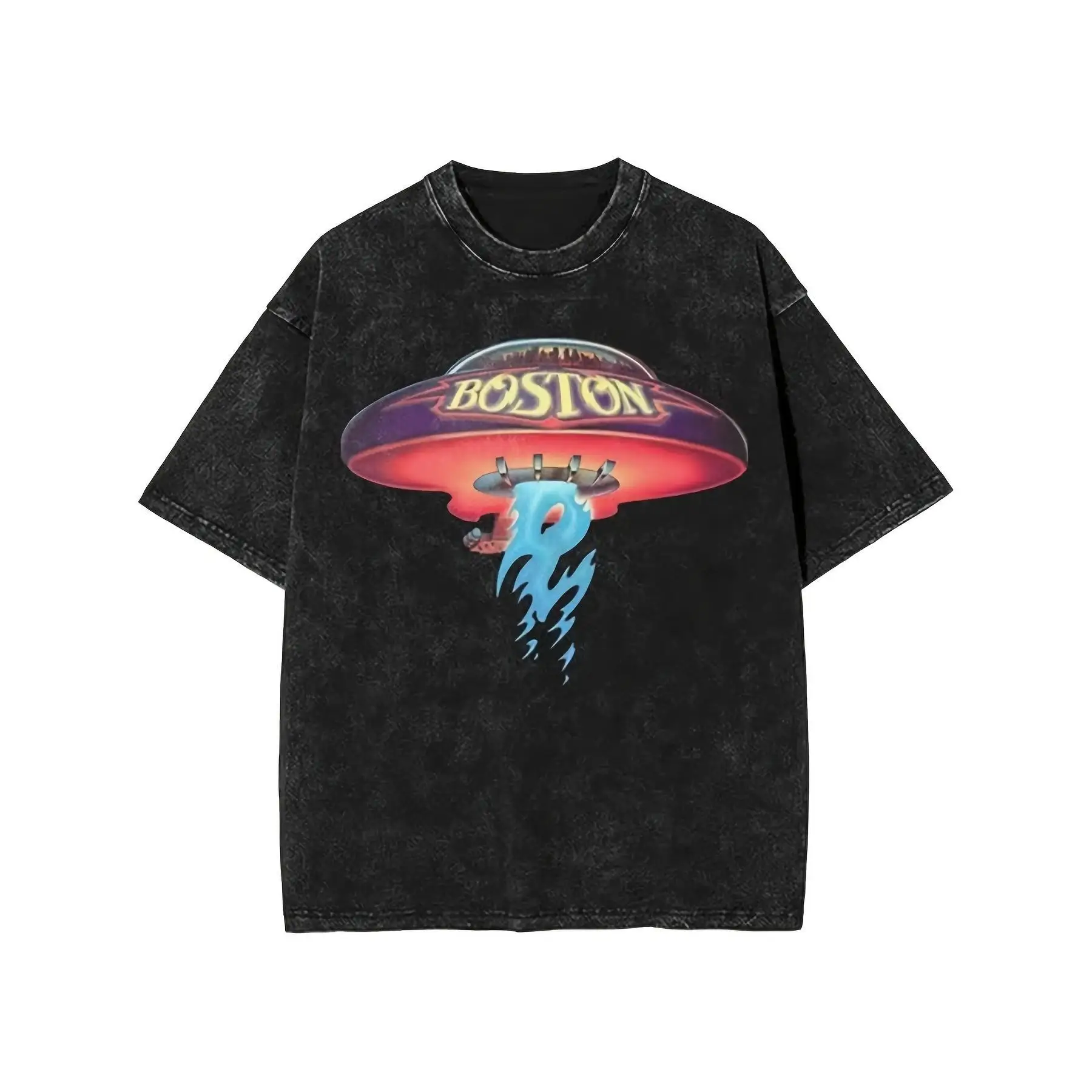 

Vintage Graphic Cotton T-Shirt - UnisexTee With, Short Sleeve, Round Neckline, Washed Black, Retro Casual Wear For Men And Women