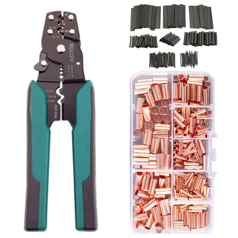 Copper Tube Crimping Terminal+2:1 Heat Shrink Tube, Red Copper Material, Wire Docking, Electrical Equipment Connector