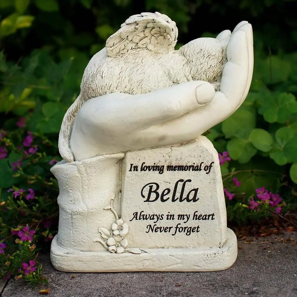 Statua di pietra commemorativa del gatto, marcatori di tomba dell'animale domestico del gatto personalizzato, pietra commemorativa del giardino dell'angelo del gatto addormentato bianco, regalo perso dell'animale domestico di simpatia