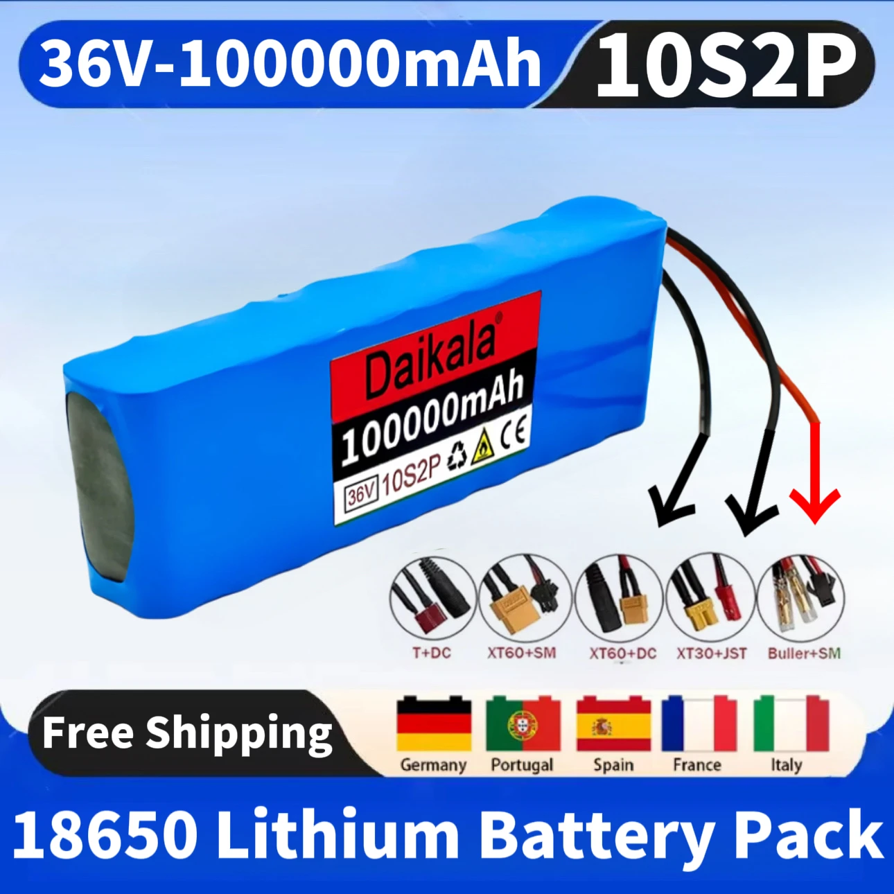 New36V 10S2P 100000mAh High-capacity Scooter Battery 18650 Lithium Battery Pack 500W 100Ah High Power for 42V Motorcycle Scooter