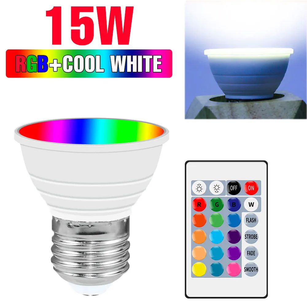 15W RGB LED-lamp AC 220V E27 Spotlight GU10 Smart IR-afstandsbediening Plafondlamp E14 Kroonluchterlampen MR16 Home Party Decor 110V