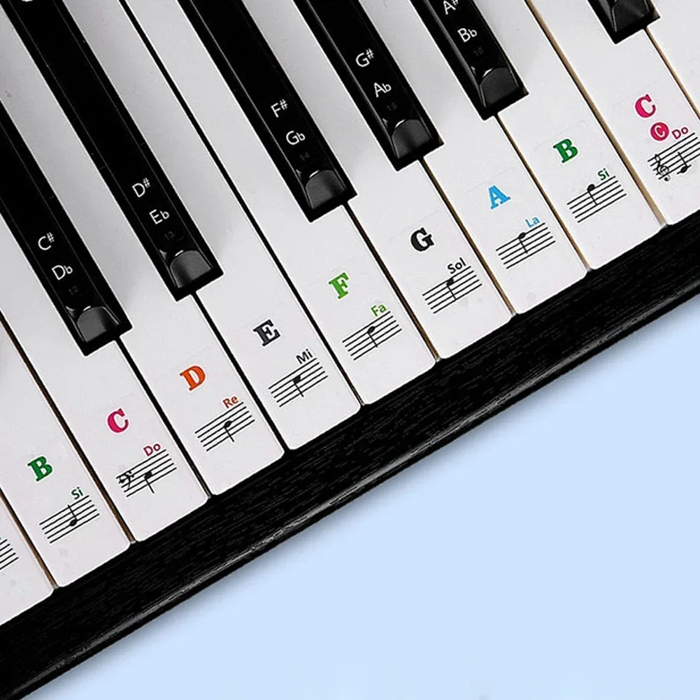 For Piano Lovers Piano Decal Notes Piano Stickers 1 Pcs 88/61/54/49/37 Keys Approx. 25*23cm Balck Colorful Learning Beginners