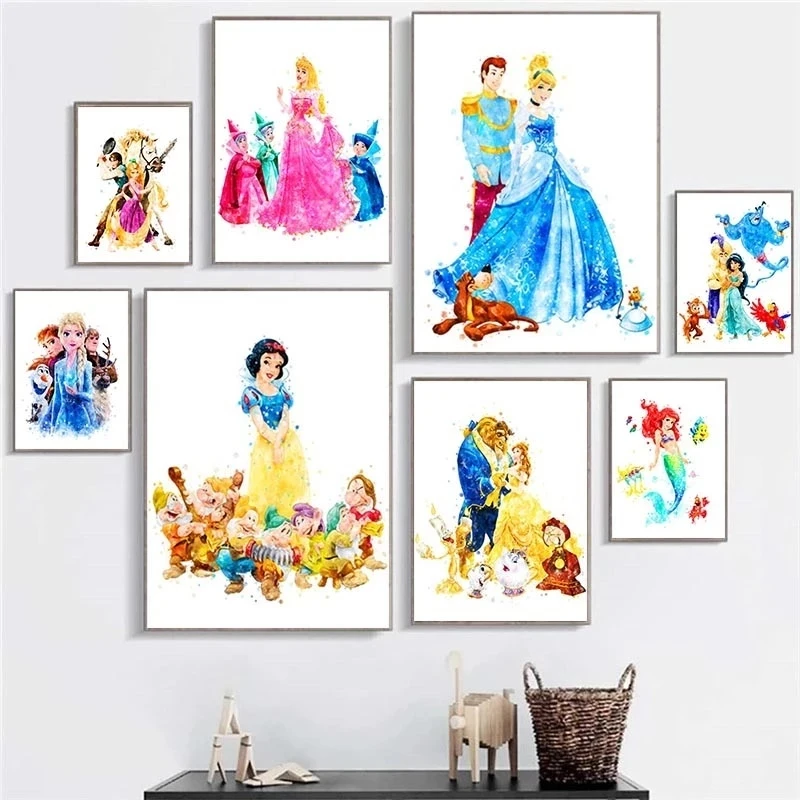 Disney Princess and Her Husband Wall Art Canvas Painting Nordic Posters and Prints Wall Pictures for Living Home Decoration