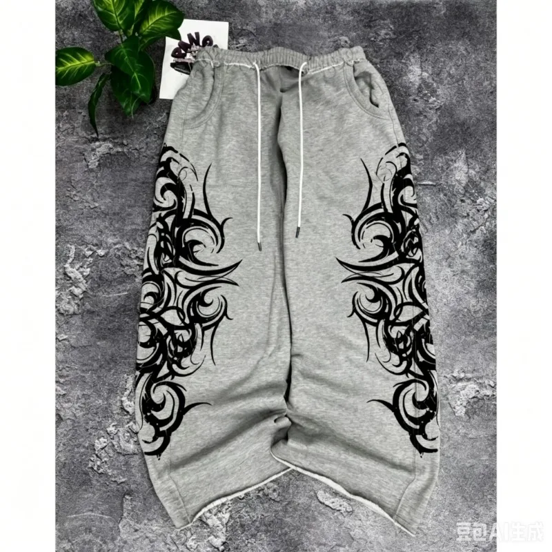 26 Y2K Retro Harajuku Fashion Print Pattern Joggers Men Women Kids Loose Trendy Casual Comfortable Durable Outdoor Pants in Gray