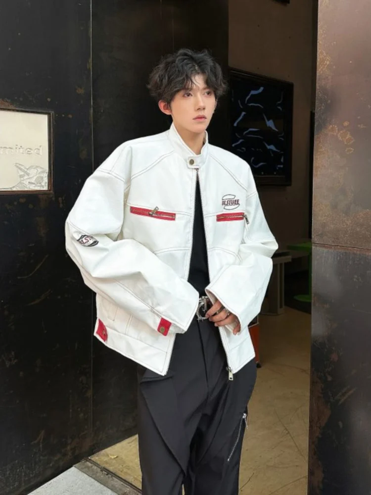 

Sli ort American Biker Leather Jaet Men's Spring Autumn Trendy Brand High-End Feelings Motorcycle Clothes Embroidered...