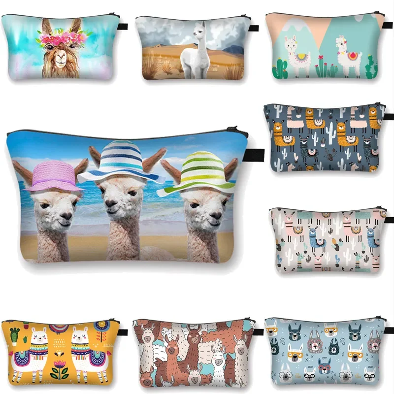 Bonito alpaca animal impressão saco cosmético mulher maquiagem sacos lhama sloth caso cosmético para viagem portátil batom sacos presente