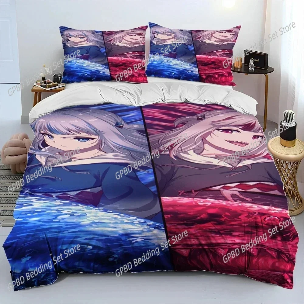 

Cute Gawr Gura Hololive Anime Shark Bedding Set Single Twin Double Queen King Cal King Size Bed Linen Set
