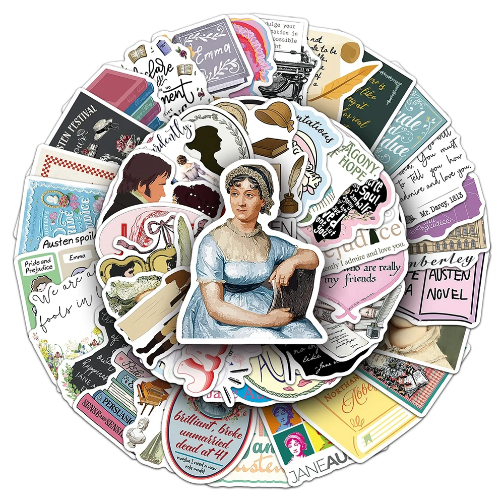

10/30/50pcs Famous Novelist Jane Austen Stickers Cartoon Writer Decals Scrapbooking Suitcase Phone Graffiti Sticker Decoration