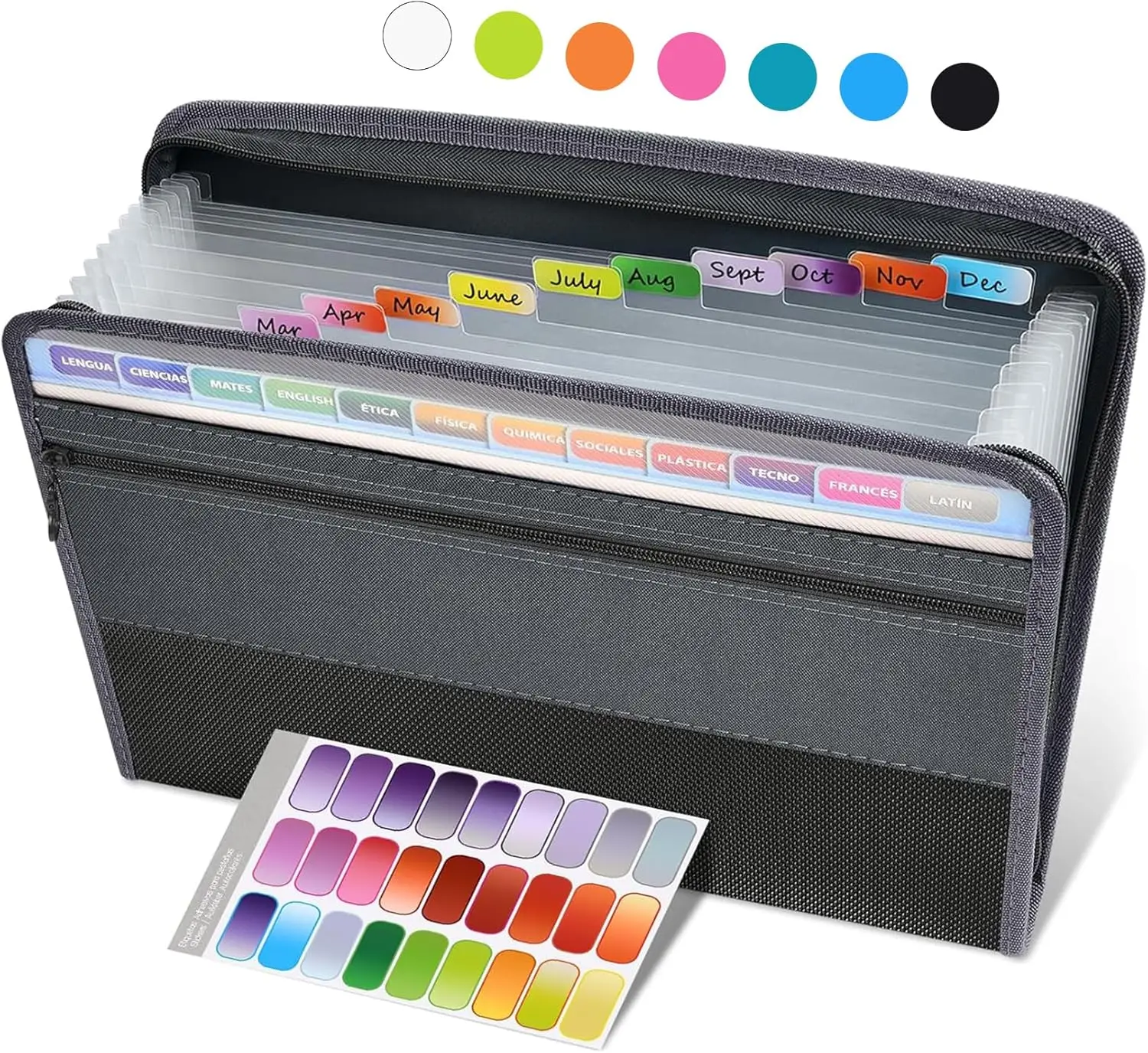 

12-Pocket Expanding File Folder with Zipper Closure, Pencil Pouch, Portable Organizer for Bills and Receipts, Letter Size Grey