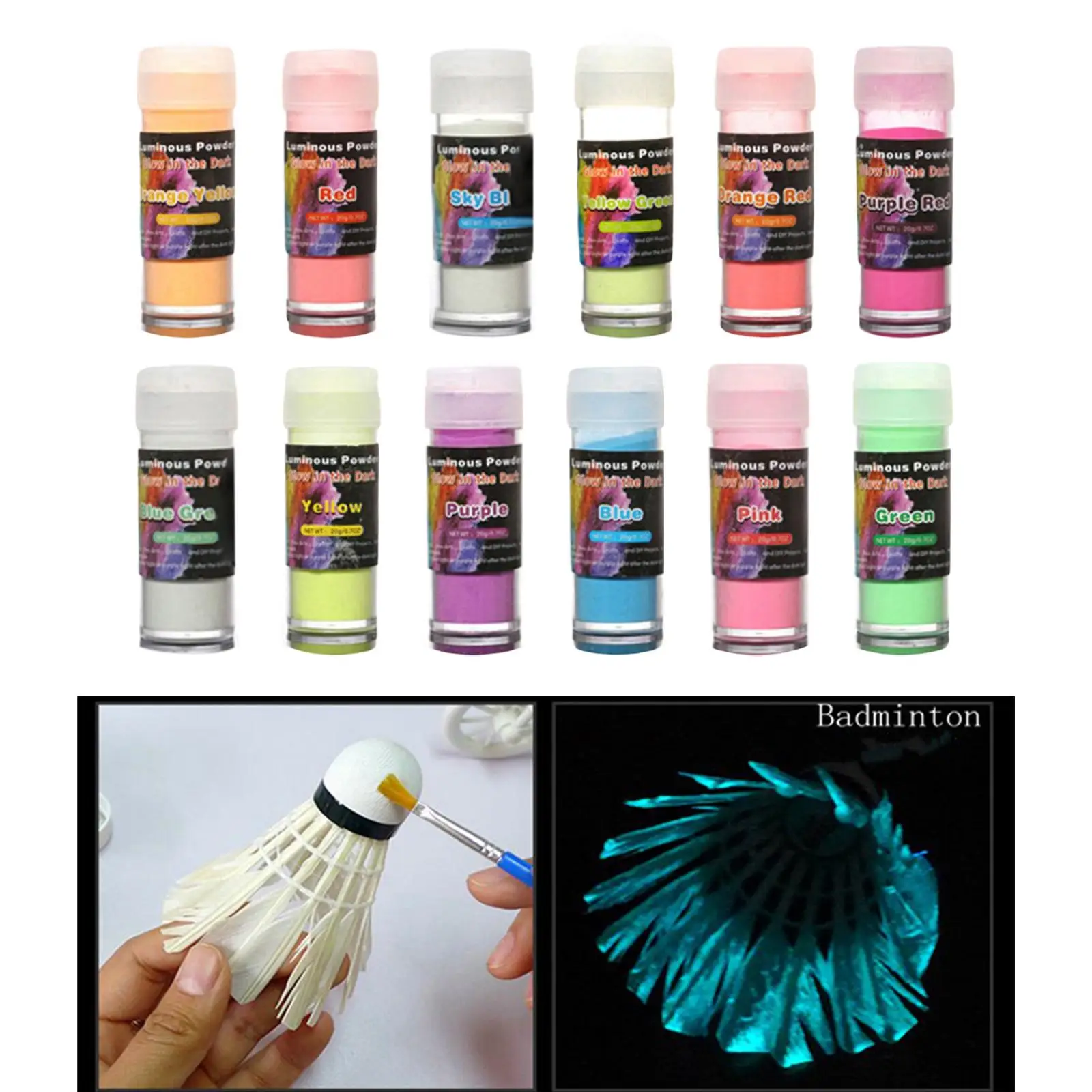 12x Glow in The Dark Pigment Set Colorful Luminous Powder for Nail Art Slime