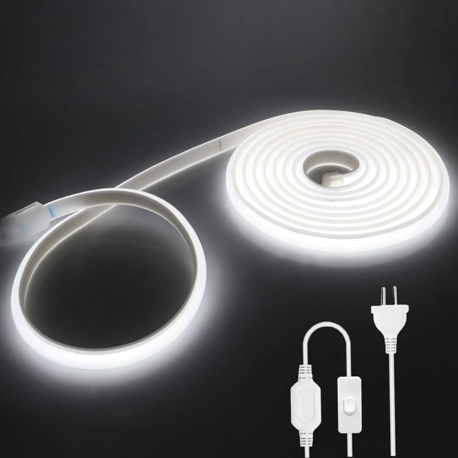 

220V Switch ON/OFF COB LED Strip Light EU AU Power Plug 288LEDs/m 1m-50m Waterproof Flexible Led Tape Lamp White 3000k-6000k