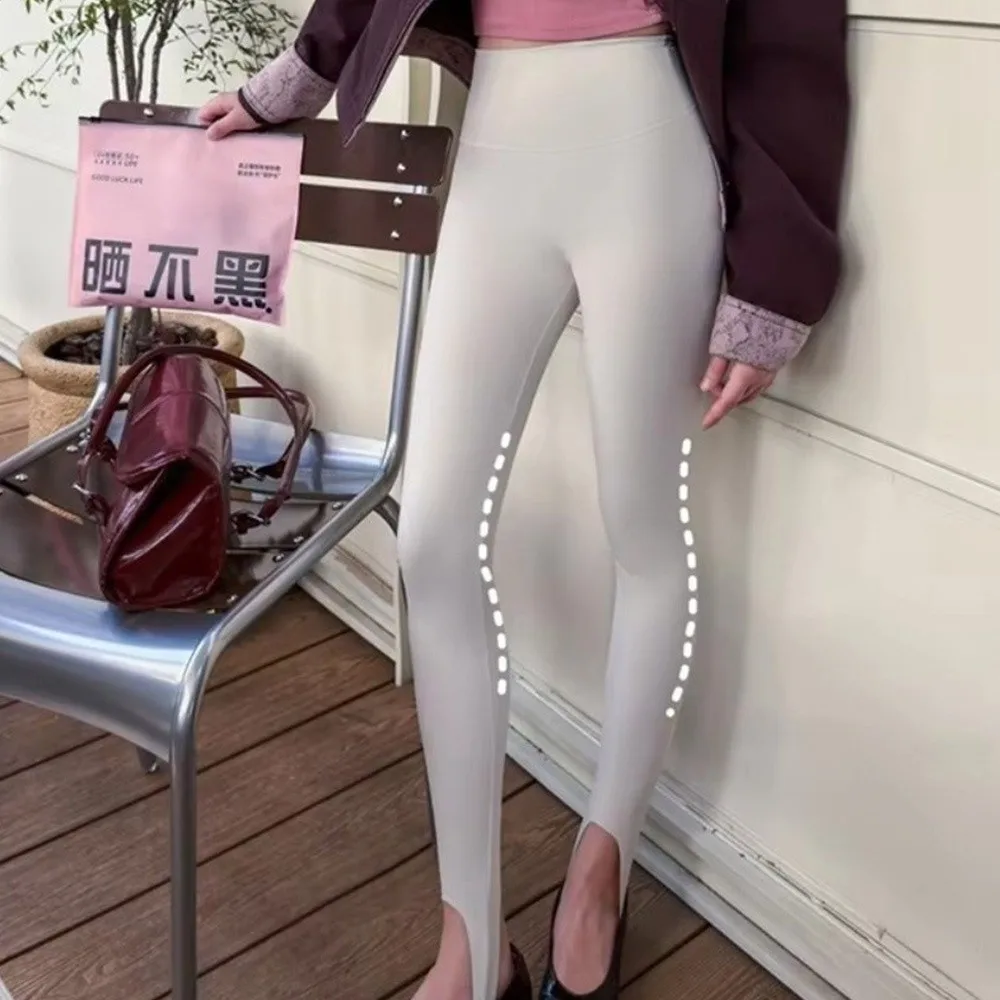 

Comfort Fit High Waist Sharkskin Leggings Stretch Tight Fit Stirrup Leggings Spring Summer Thin Workout Pants Women