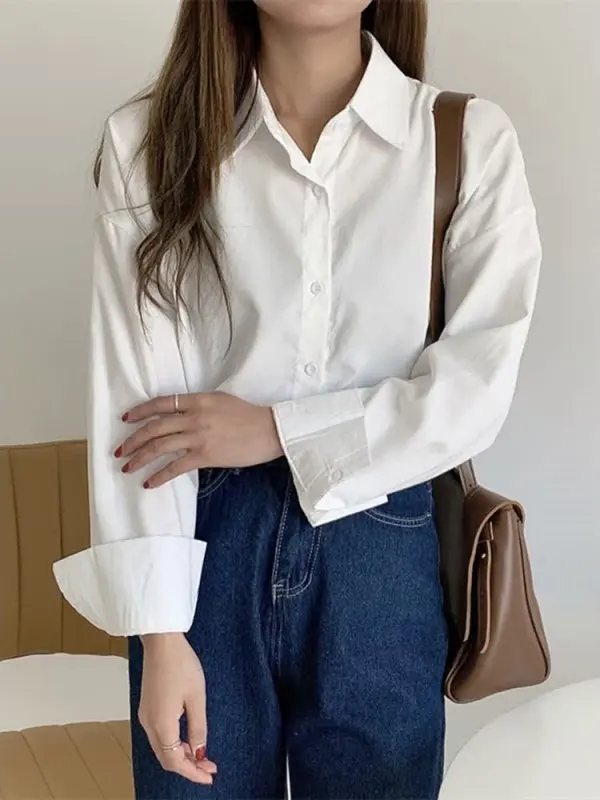 

Design Sensation Long Sve Women's irt Winter New Sle Japanese Sle White Button up irt Comfortable Warmth