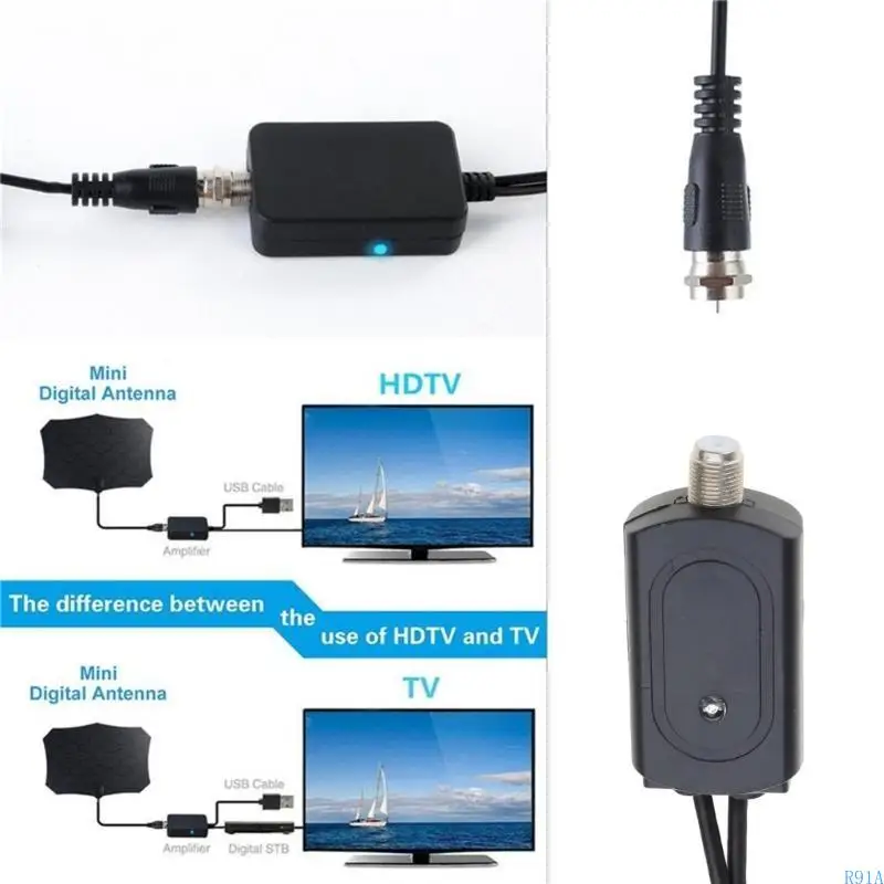 R91A 디지털 실내 안테나 앰프 길이 50 마일 레인지 안테나 720p, 1080i, 1080p/ ATSC 비디오 액세서리