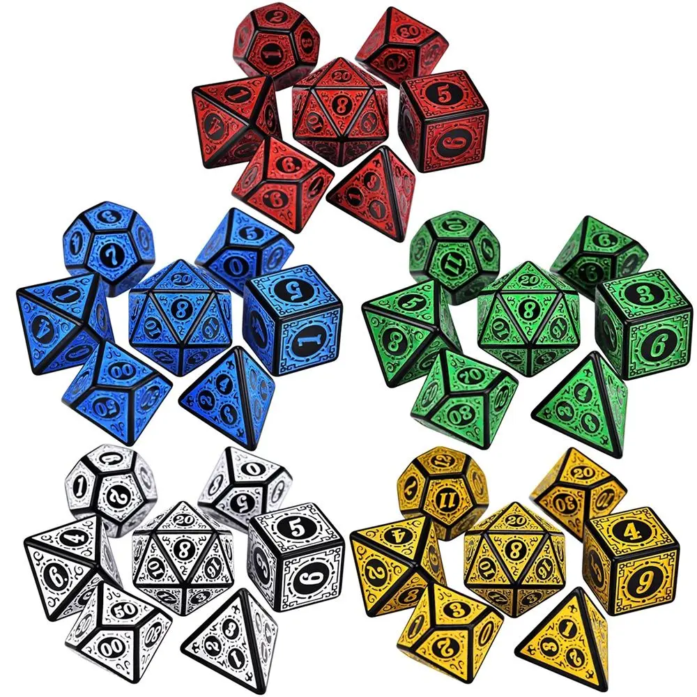 35Pcs Zestaw wielostronnych kości do gier TRPG DND Wielościenny D4 D6 D8 D10 D12 D20 Kości do gier planszowych Akcesoria do gier matematycznych