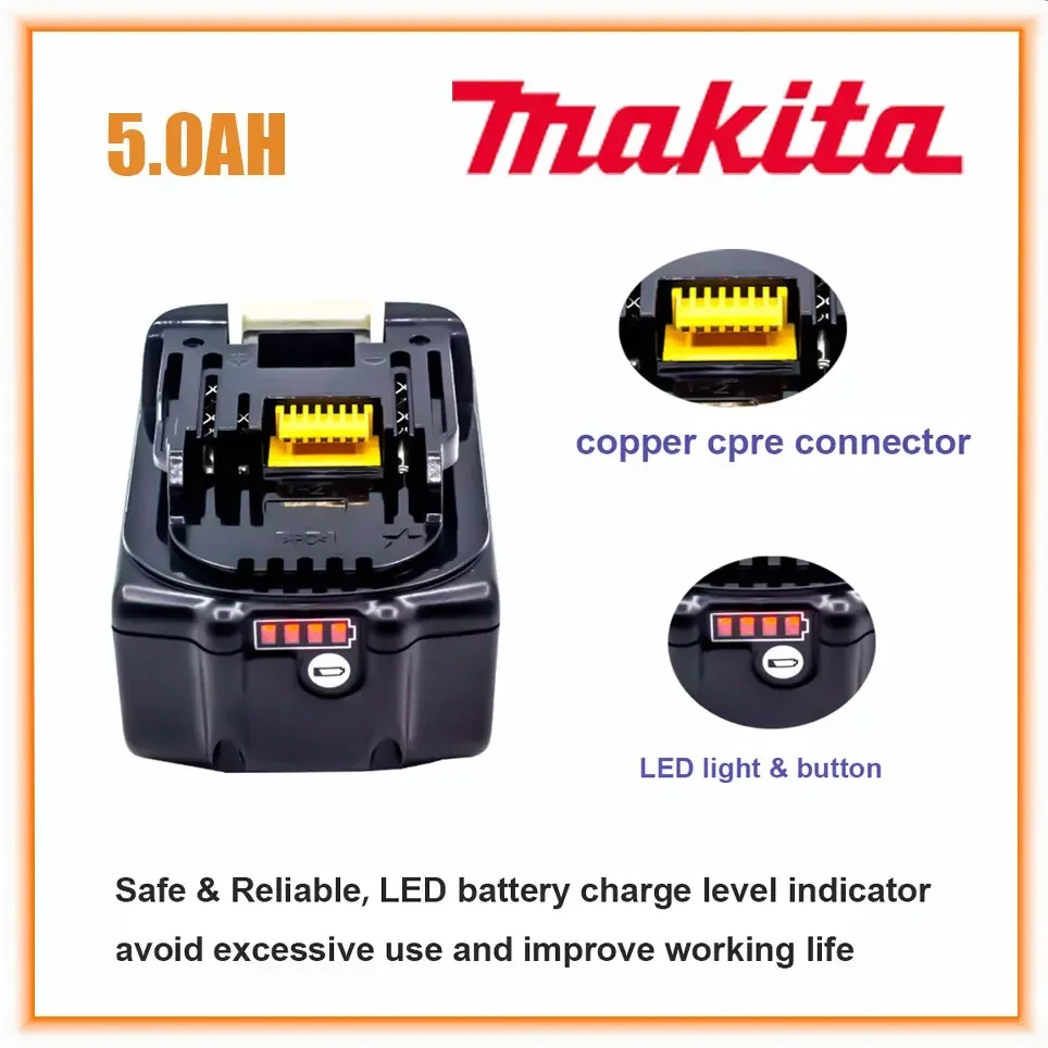 

100% Original Makita 18V 5.0Ah Rechargeable Power Tools Battery with LED Li-ion Replacement LXT BL1860B BL1860 BL1850