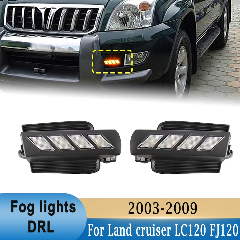 LED Fog Lights DRL White Daytime Running Light Yellow Turn Signal Light for Toyota Prado 120 Land cruiser LC120 FJ120 2003-2009