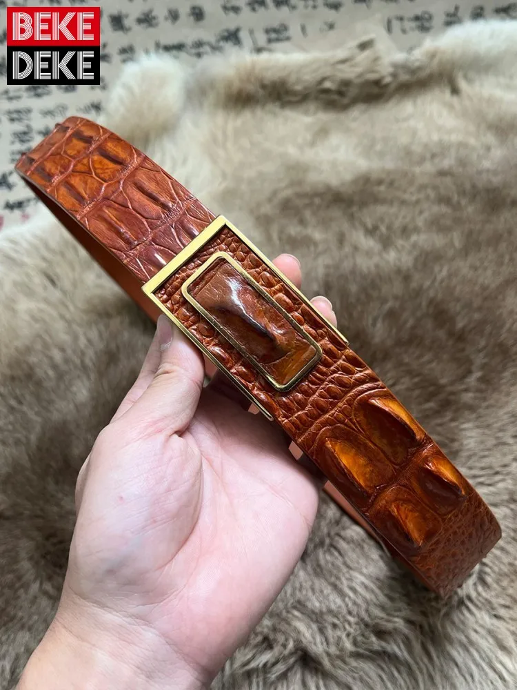 

New Designer Mens Luxury Real Crocodile Leather Belt Business Work Strap For Pants Golden Buckle Genuine Leather Waistband Belts