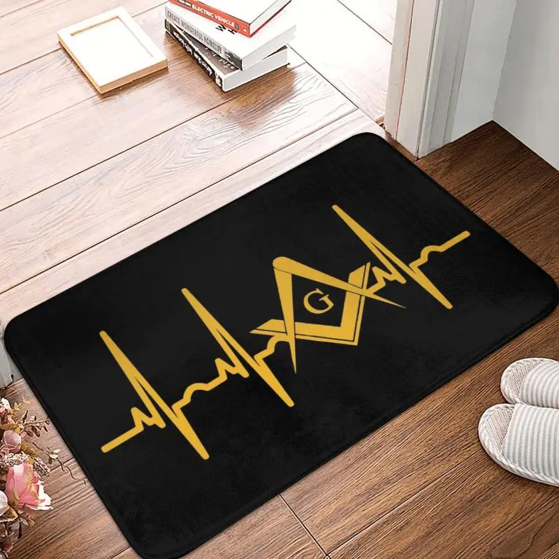 Heartbeat Freemason Door Floor Bathroom Kitchen Mat Anti-Slip Outdoor Masonic Mason Doormat Garage Entrance Carpet Rug