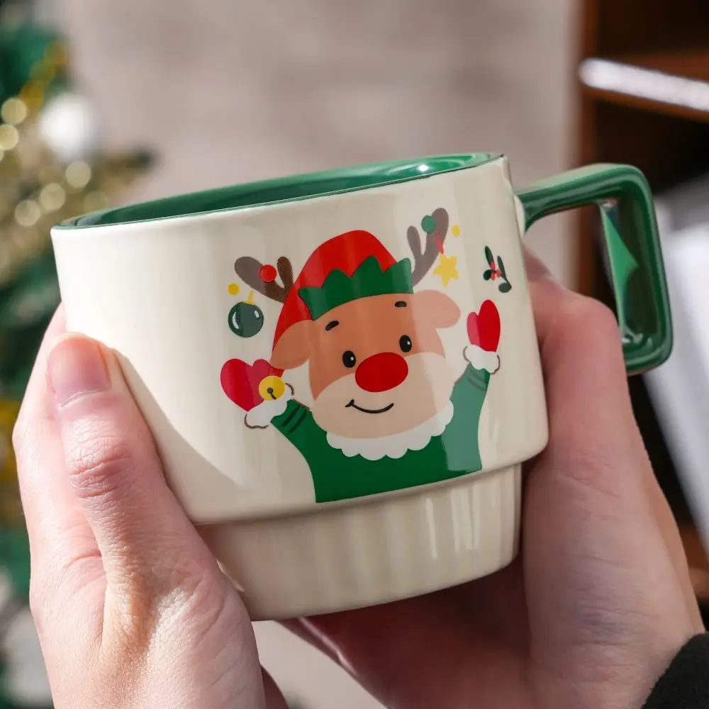 Funny Ceramic Cat Stacked Cups Cartoon Cat Cute Gift Coffee Mugs 380ml Large Capacity Breakfast Cup Latte
