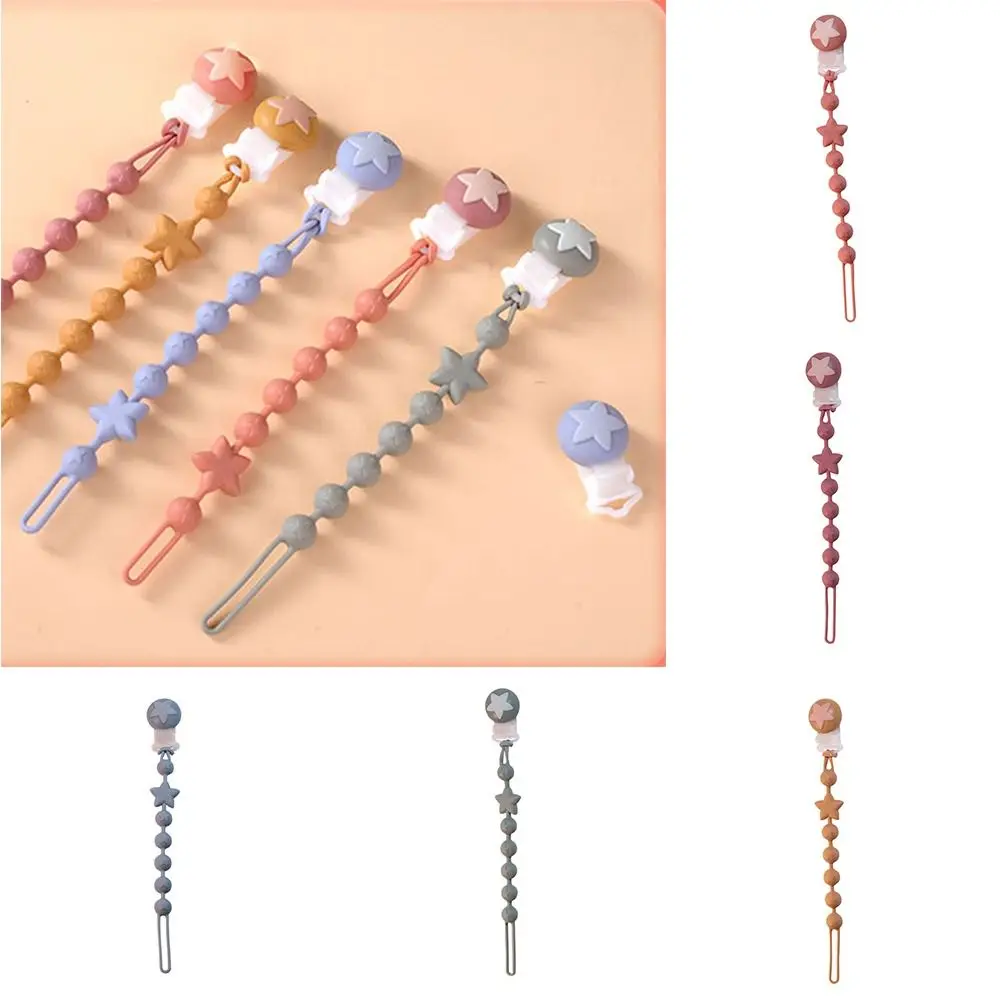 

Star Silicone Pacifier Holder Clips Teether Toys Straps Geometric Soother Holder Anti-drop Dummy Clips Nipple Holder Clips Baby