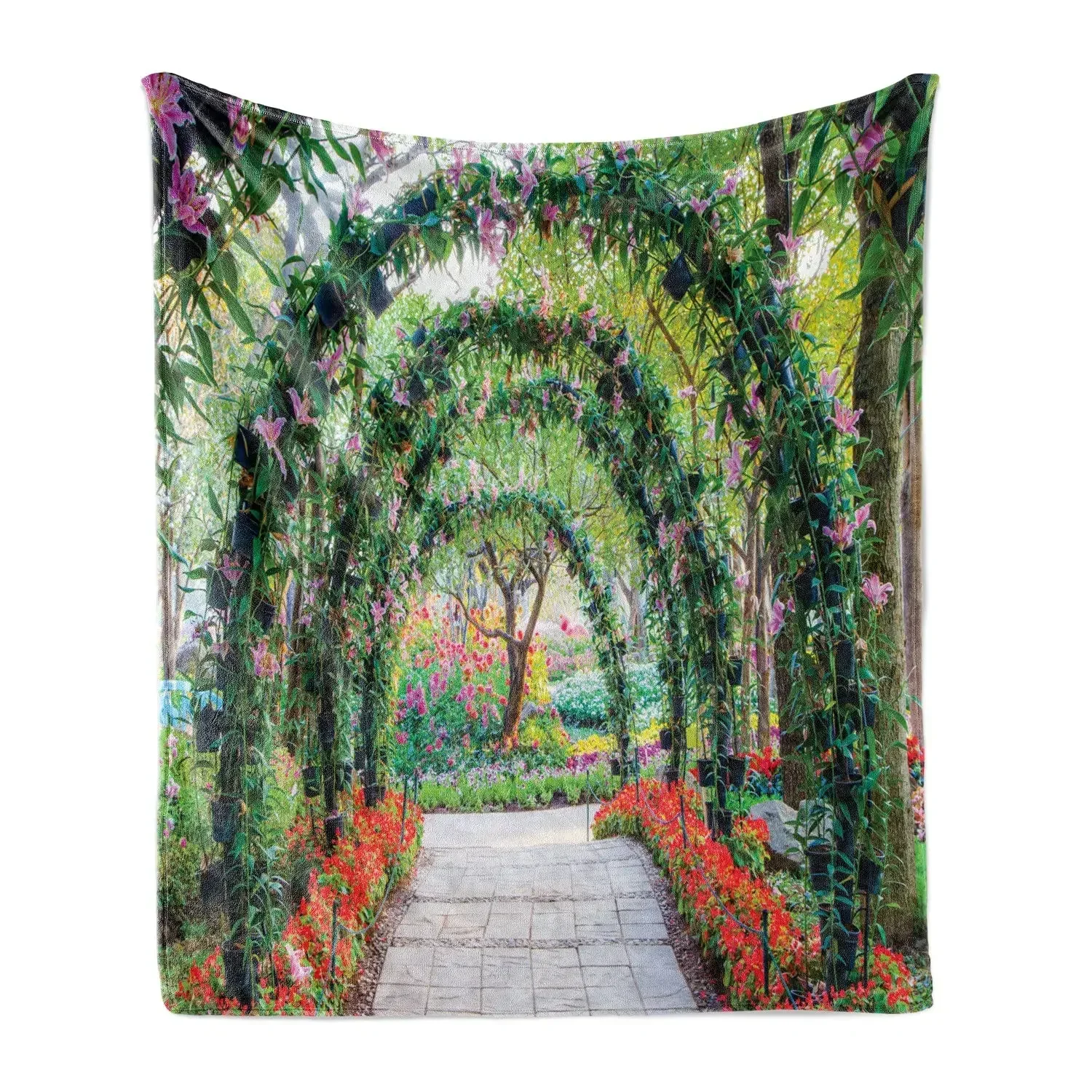 Enchanting Garden Archway Throw Blanket Bohemian Cottagecore Aesthetic Picnic Scene Cozy Home Decor Gift